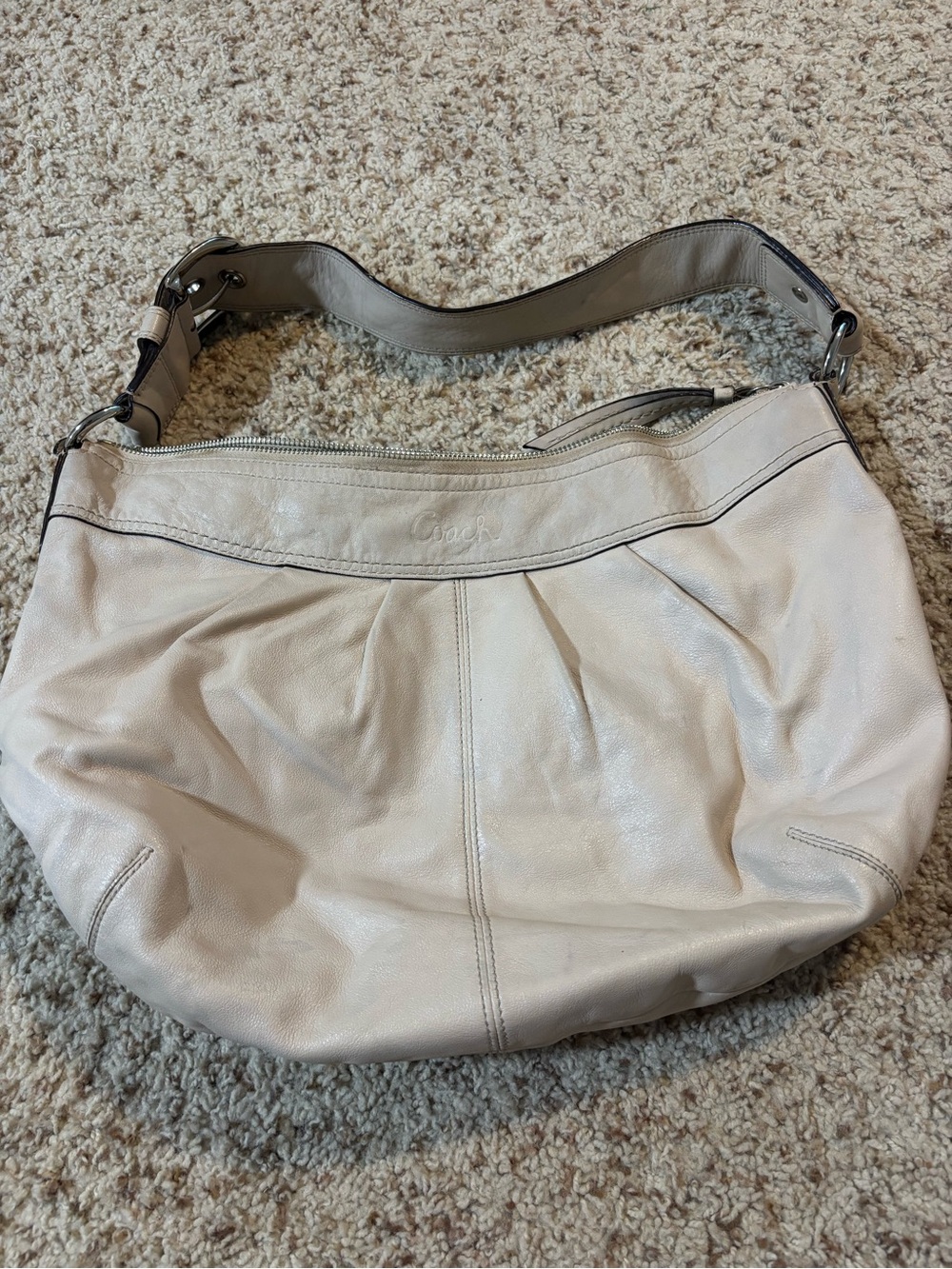 Y2K 2000s Coach Cream Leather Shoulder Hobo Bag Vintage Slouchy